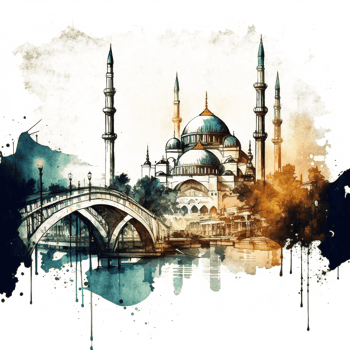 Watercolor painting of a mosque png
