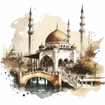 Watercolor painting of a mosque png