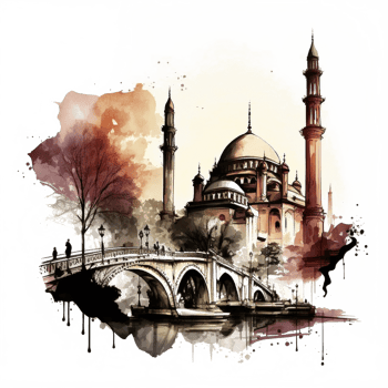 Watercolor painting of a mosque png