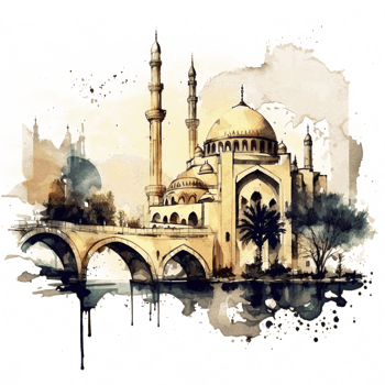Watercolor painting of a mosque png