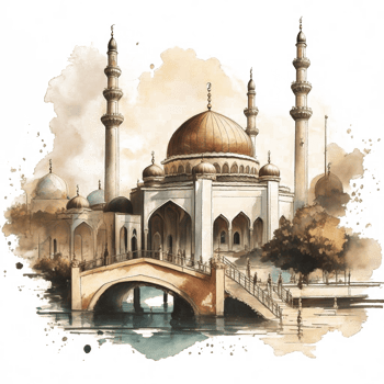 Watercolor painting of a mosque png