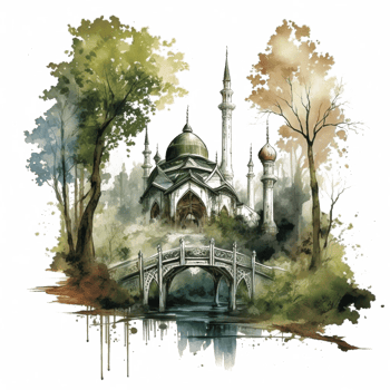Watercolor painting of a mosque png