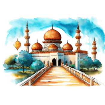 Watercolor painting of a mosque png