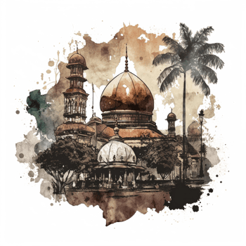 Watercolor painting of a mosque png