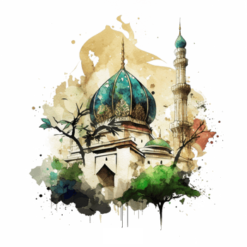 Watercolor painting of a mosque png