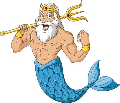Cute poseidon cartoon on white background vector