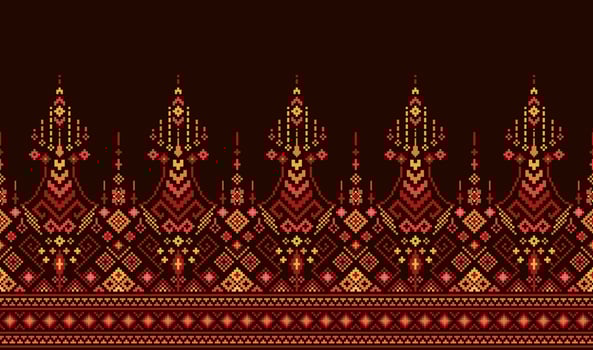 Geometric ethnic fabric patterns. Cross Stitch. Ikkat pixel pattern. Design for Saree, Patola, Sari, Dupatta, Vyshyvanka, rushnyk, dupatta, Clothing, fabric, batik, Knitwear, Embroidery. vector
