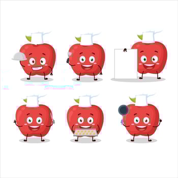 Cartoon character of apple with various chef emoticons vector