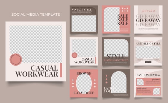 social media template banner fashion sale promotion in brown color vector