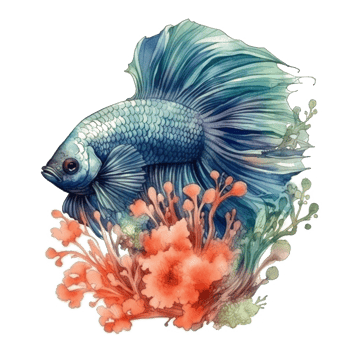 Watercolor painting of betta fish png
