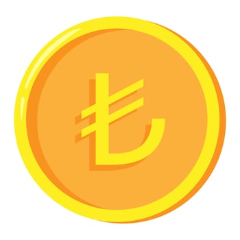 Golden Turkish lira coin symbol TRY on white background. Finance investment concept. Exchange Turkish currency vector