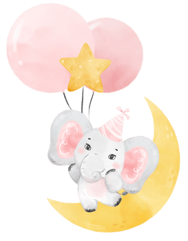 Cute adorable pink baby girl elephant animal watercolor cartoon  illustration png