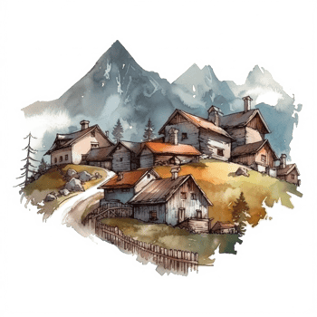 Watercolor painting of mountains png
