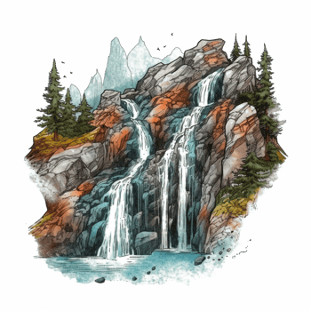 Watercolor painting of mountains png