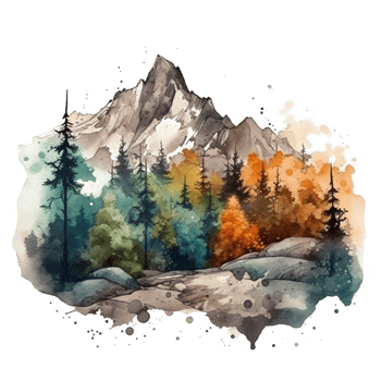 Watercolor painting of mountains png