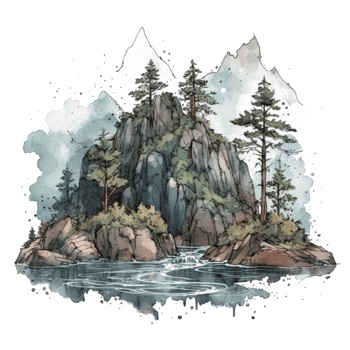 Watercolor painting of mountains png