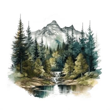 Watercolor painting of mountains png