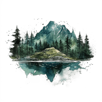 Watercolor painting of mountains png
