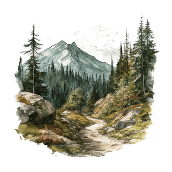 Watercolor painting of mountains png