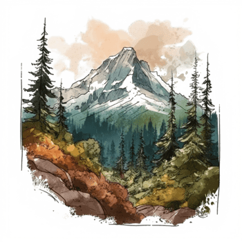 Watercolor painting of mountains png