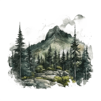 Watercolor painting of mountains png