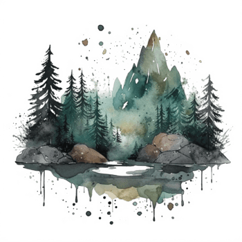 Watercolor painting of mountains png