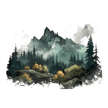 Watercolor painting of mountains png