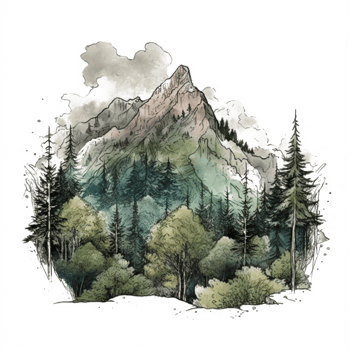 Watercolor painting of mountains png