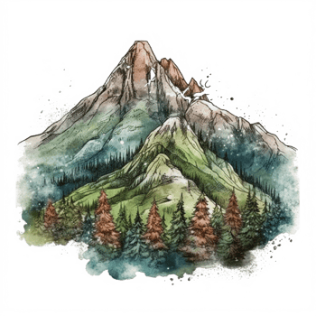 Watercolor painting of mountains png