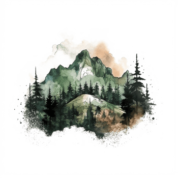 Watercolor painting of mountains png