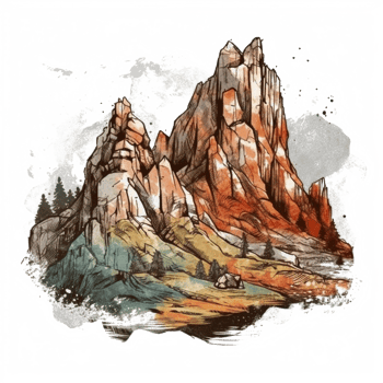 Watercolor painting of mountains png