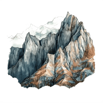 Watercolor painting of mountains png