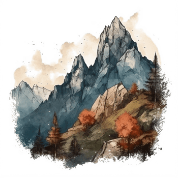 Watercolor painting of mountains png