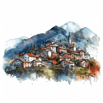 Watercolor painting of mountains png