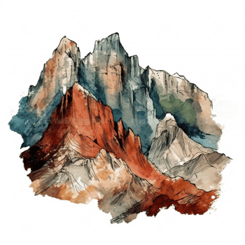 Watercolor painting of mountains png