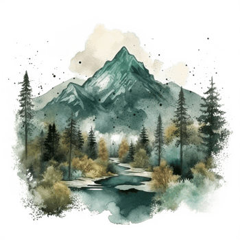 Watercolor painting of mountains png