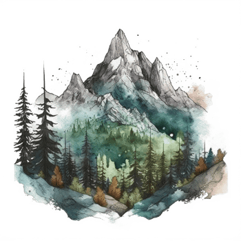 Watercolor painting of mountains png