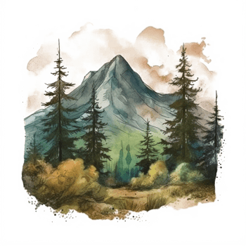 Watercolor painting of mountains png