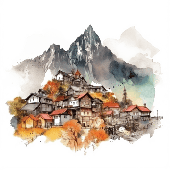 Watercolor painting of mountains png