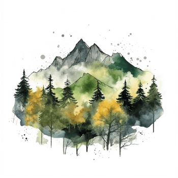 Watercolor painting of mountains png