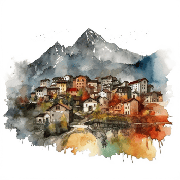 Watercolor painting of mountains png