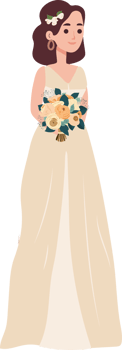 The bride with a wedding bouquet of flowers.  illustration in flat cartoon style. png