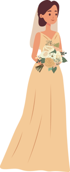 The bride with a wedding bouquet of flowers.  illustration in flat cartoon style. png
