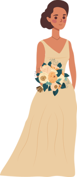 The bride with a wedding bouquet of flowers.  illustration in flat cartoon style. png