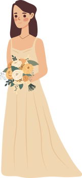 The bride with a wedding bouquet of flowers.  illustration in flat cartoon style. png