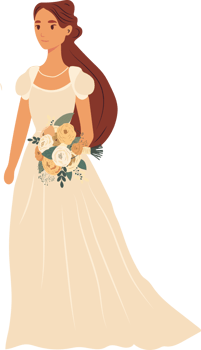 The bride with a wedding bouquet of flowers.  illustration in flat cartoon style. png