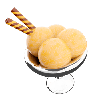 3d rendering four scoops of ice cream in a glass icon. 3d render vanilla ice cream with two waffle sticks icon. png