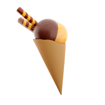 3d rendering ice cream with three scoops and a waffle cone icon. 3d render ice cream with chocolate, banana and milk flavor with two sticks icon. png