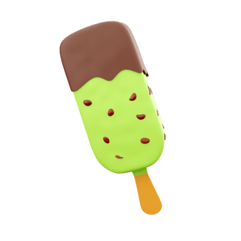 3d rendering summer dessert delicious ice cream icon. 3d render apple popsicle with chocolate filling and nuts icon. png