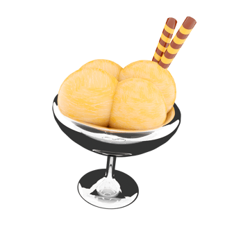 3d rendering four scoops of ice cream in a glass icon. 3d render vanilla ice cream with two waffle sticks icon. png
